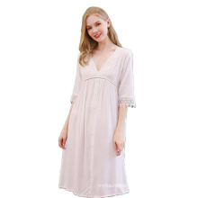 Solid Vintage Ladies Sleepwear Dress Cotton Robes Long Nightgown